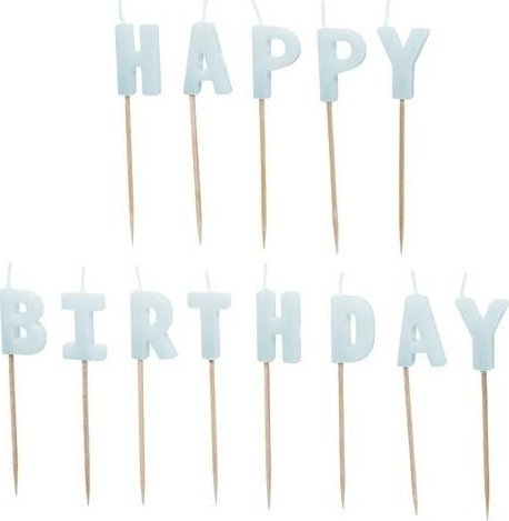 Świeczki Happy Birthday 2,5cm błękitne 13szt
