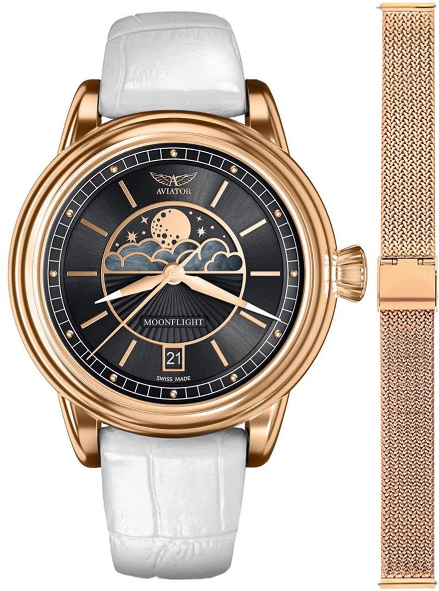 Zegarek damski Aviator V.1.33.2.253.4WM-SET różowe złoto