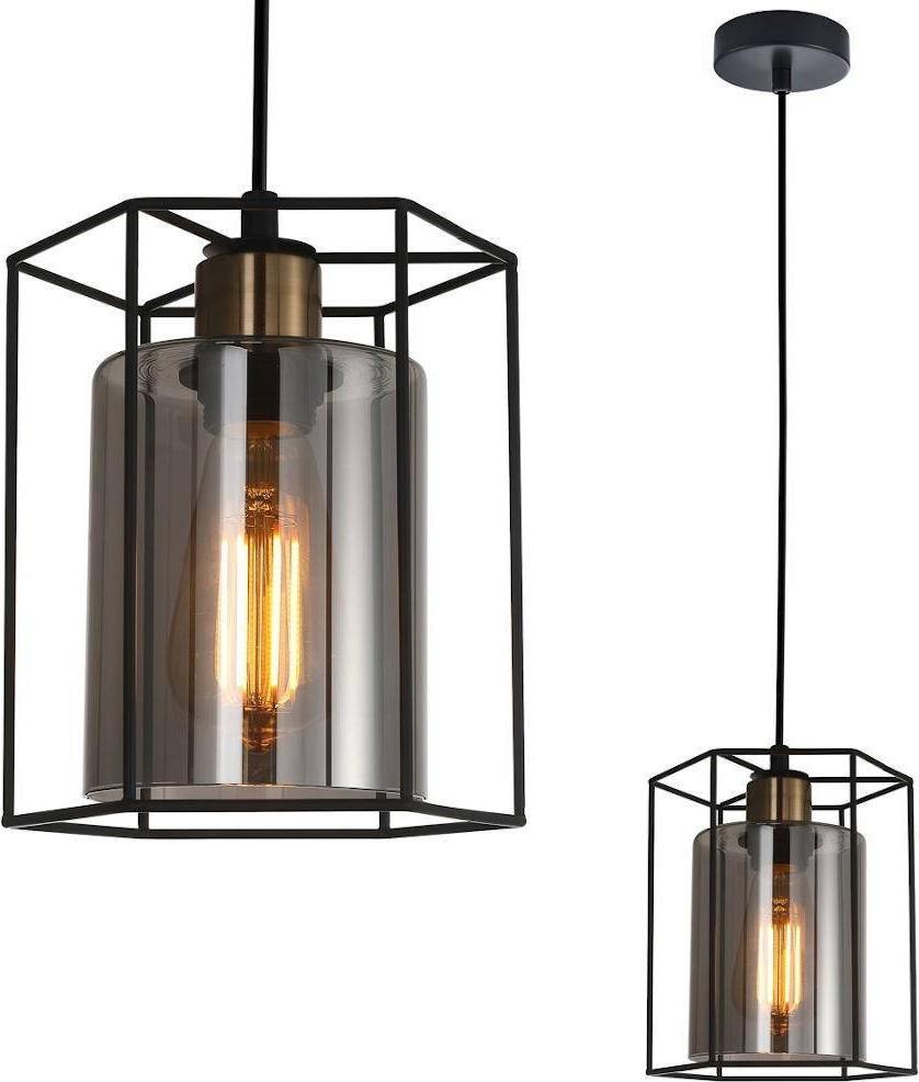 Lampa wisząca Italux Industrialna LAMPA wisząca KALULA PND-78901-1-BK+SG Italux metalowy ZWIS druciany do przedpokoju czarny