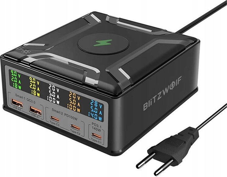 Ładowarka Blitzwolf Stacja ładująca Blitzwolf BW-S28 260W, 2xUSB-A, 3xUSB-C, 15W (czarna)
