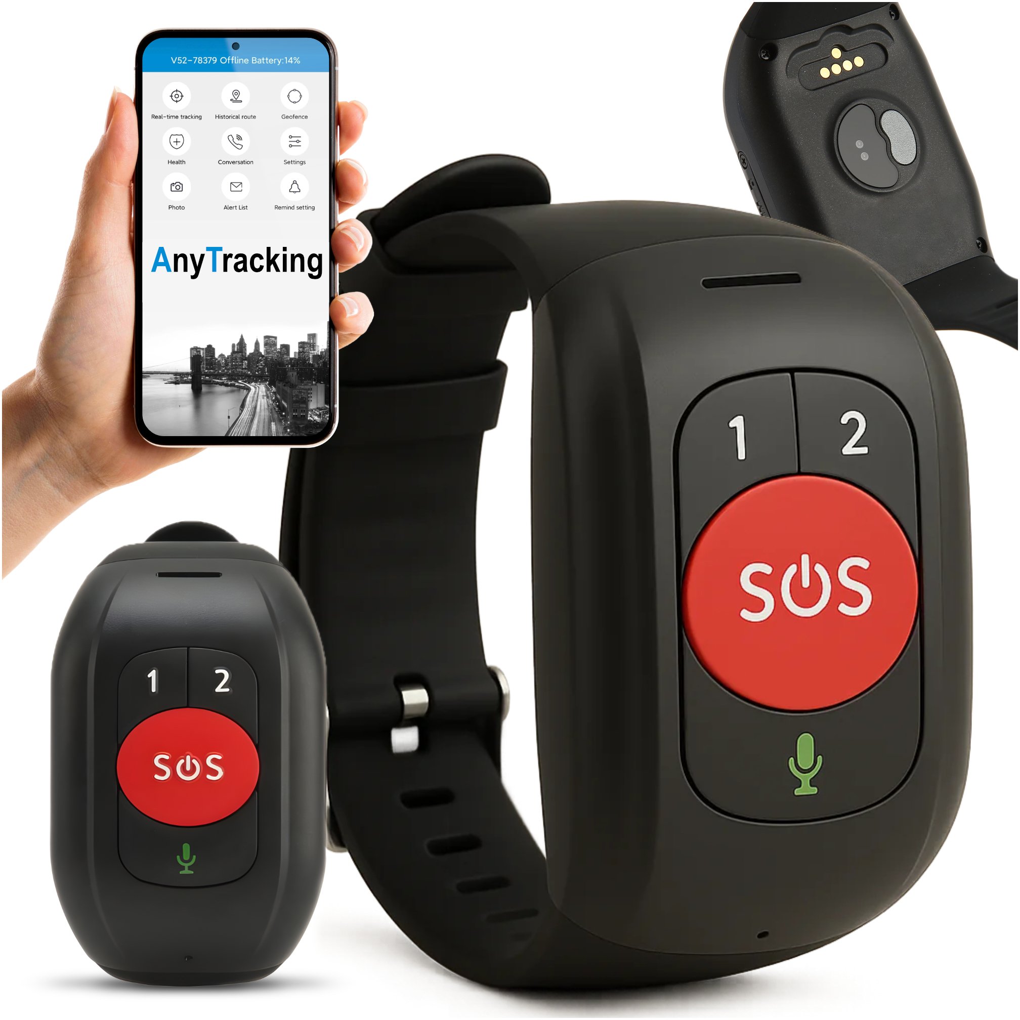 Bransoletka Alarmowa SOS 4G Lokalizator Opaska GPS Seniora Pomiar Pulsu App