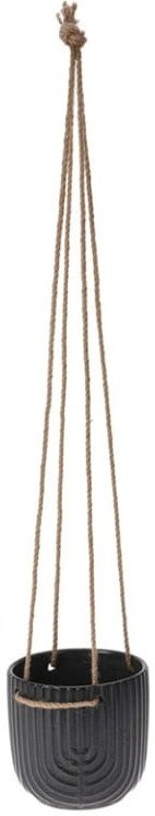 Doniczka ceramiczna wisząca 11x12,2cm czarna ze sznurkami jutowymi
