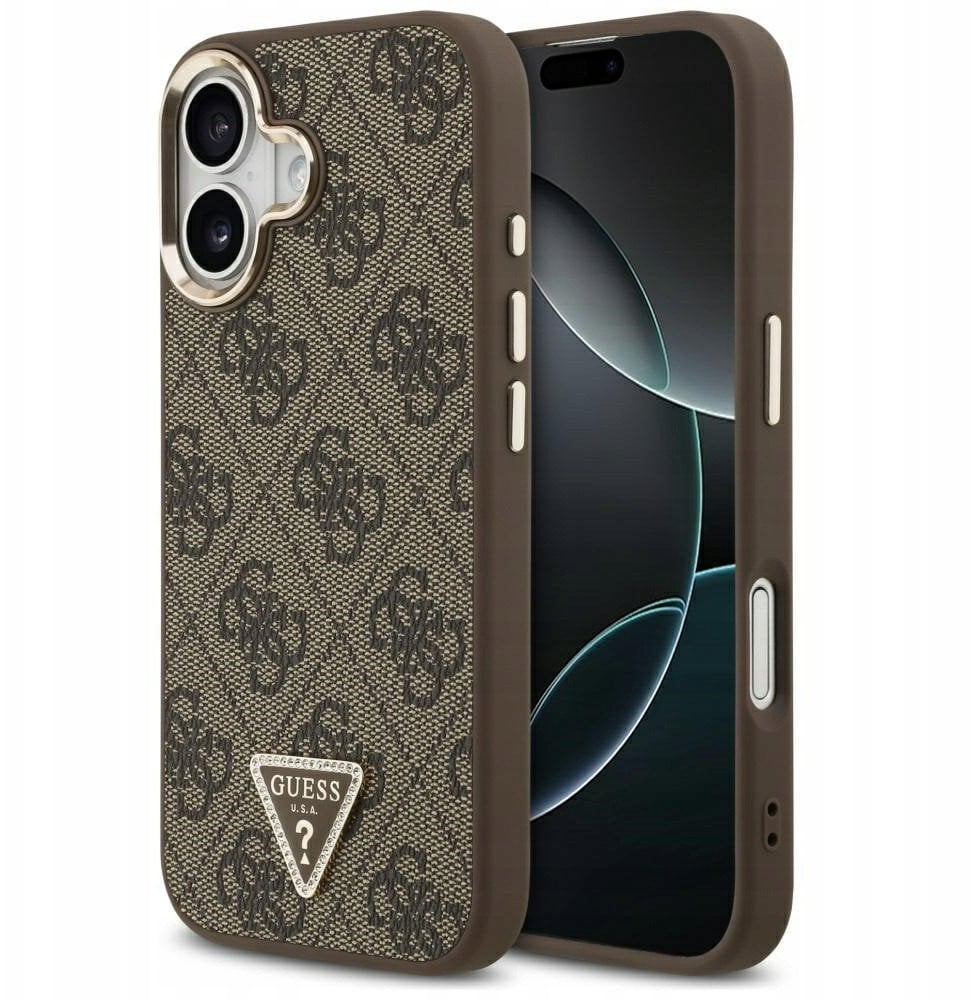 Guess Etui 4G Triangle Logo MagSafe do iPhone 17 brązowy złoty