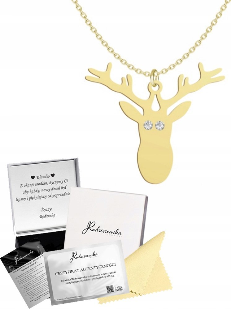 Radziszewska Jewellery Złoty Naszyjnik Renifer Prezent Boże Narodzenie 925 DEDYKACJA GRATIS