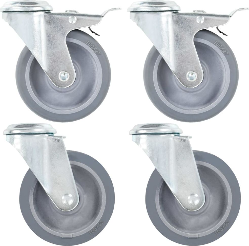 vidaXL Kółka skrętne z otworem na śrubę, 4 szt., 100 mm