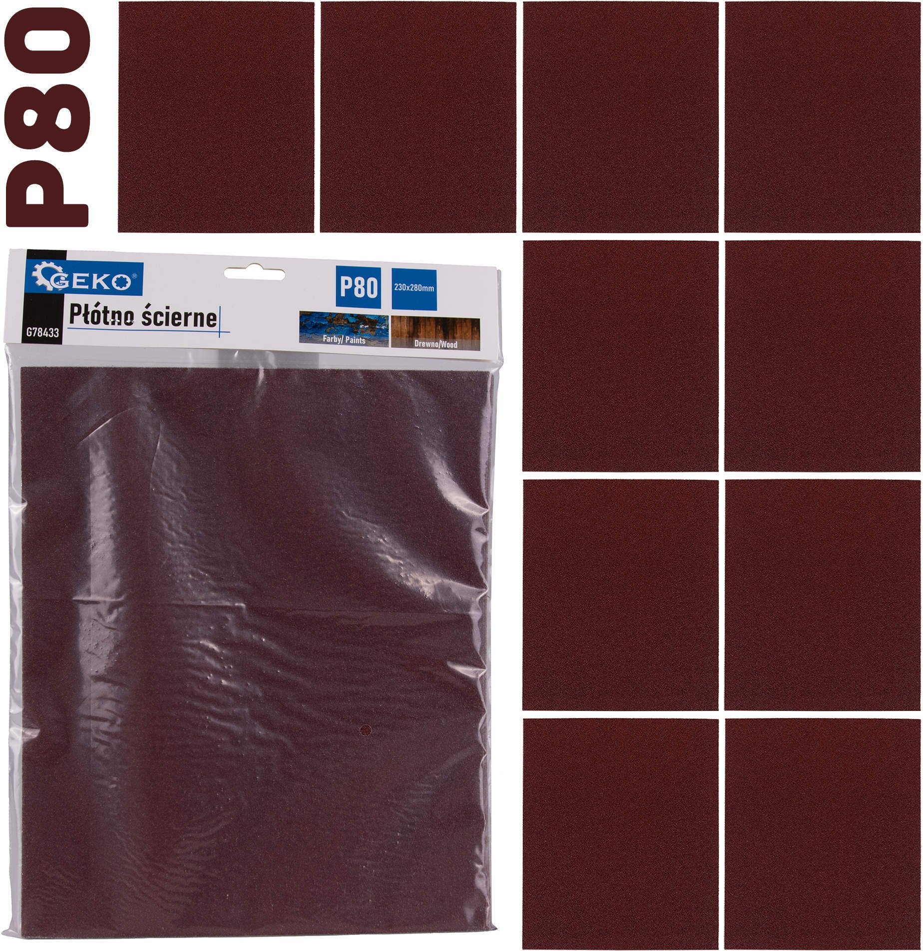 Geko Płótno ścierne – arkusz 230x280mm P80 (10/500)