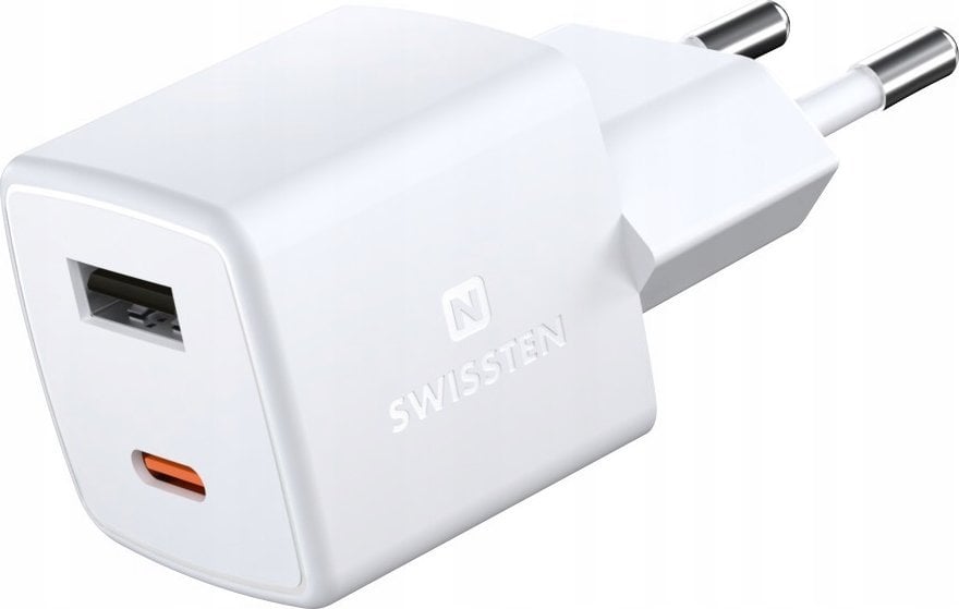 Ładowarka Swissten Mini Gan Travel Charger 1x USB-C + 1xUSB 30W Power Delivery