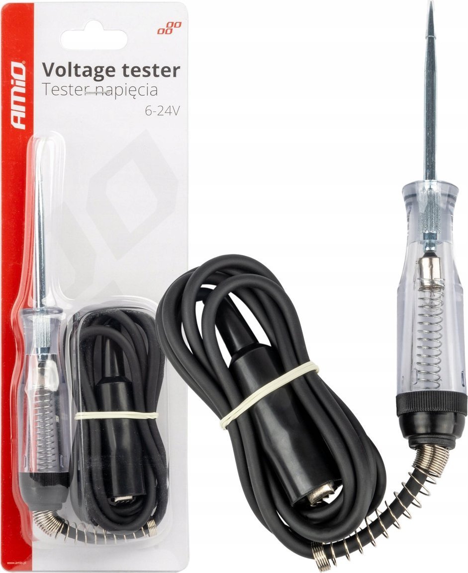Samochodowy tester napięcia z zaciskiem krokodyl 6-24v amio-04273