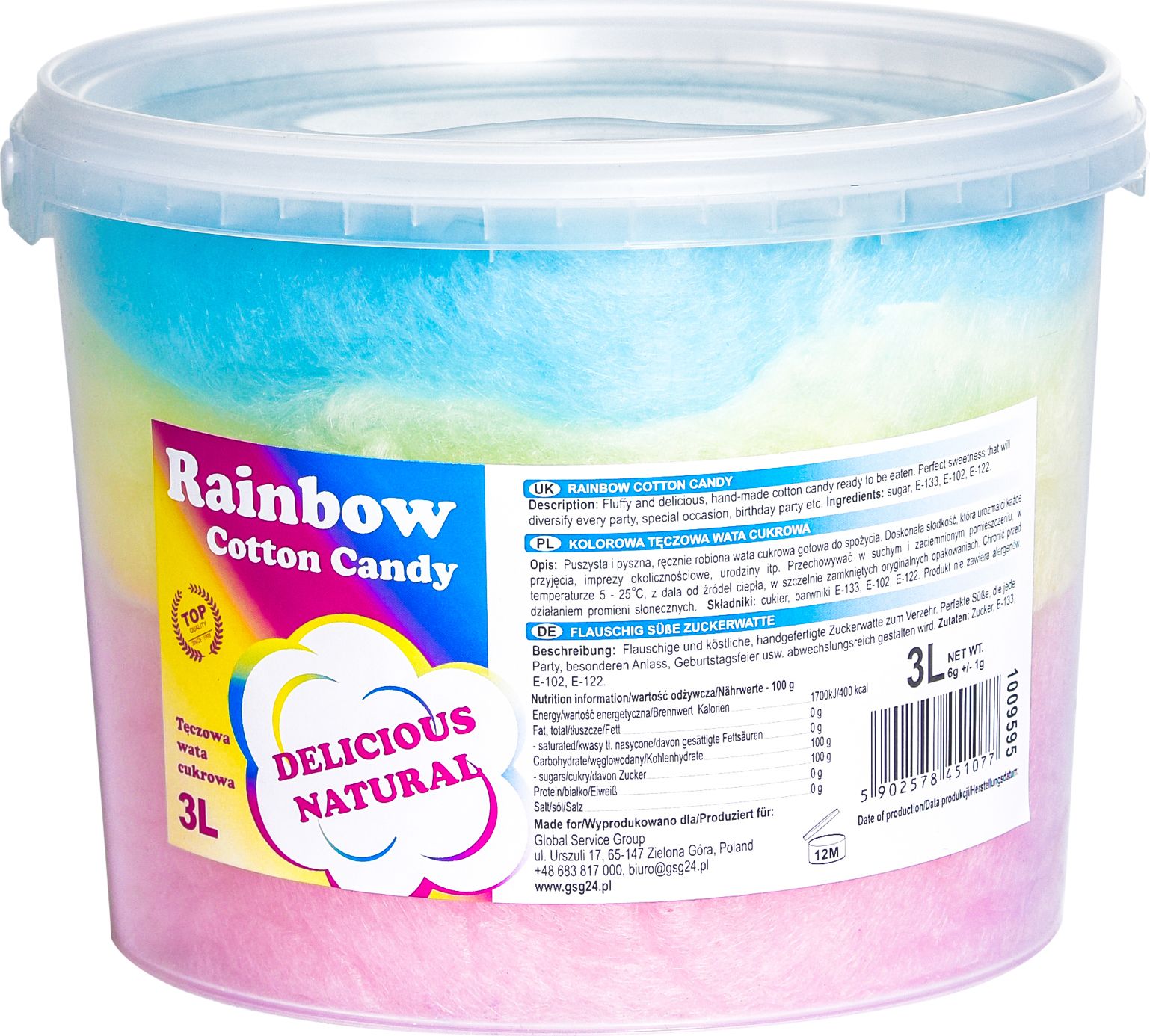 GSG Kolorowa tęczowa wata cukrowa Rainbow Cotton Candy 3L