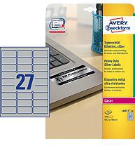 Avery Zweckform Etykiety znamionowe, srebrne 63.5x29.6mm 20 arkuszy (L6011-20)
