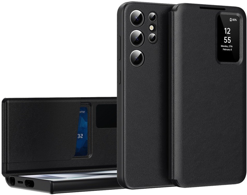 Etui z klapką Smart View skórzane do Samsung Galaxy S25 Ultra, czarne