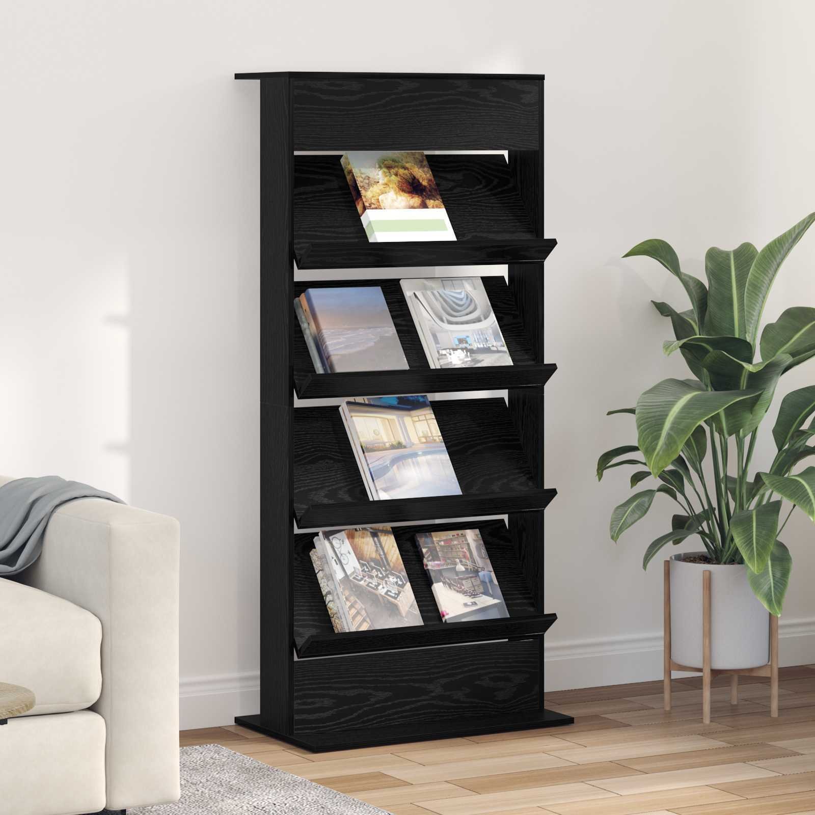 vidaXL Regał na gazety z półką Czarny Dąb 70 x 41 x 156 cm