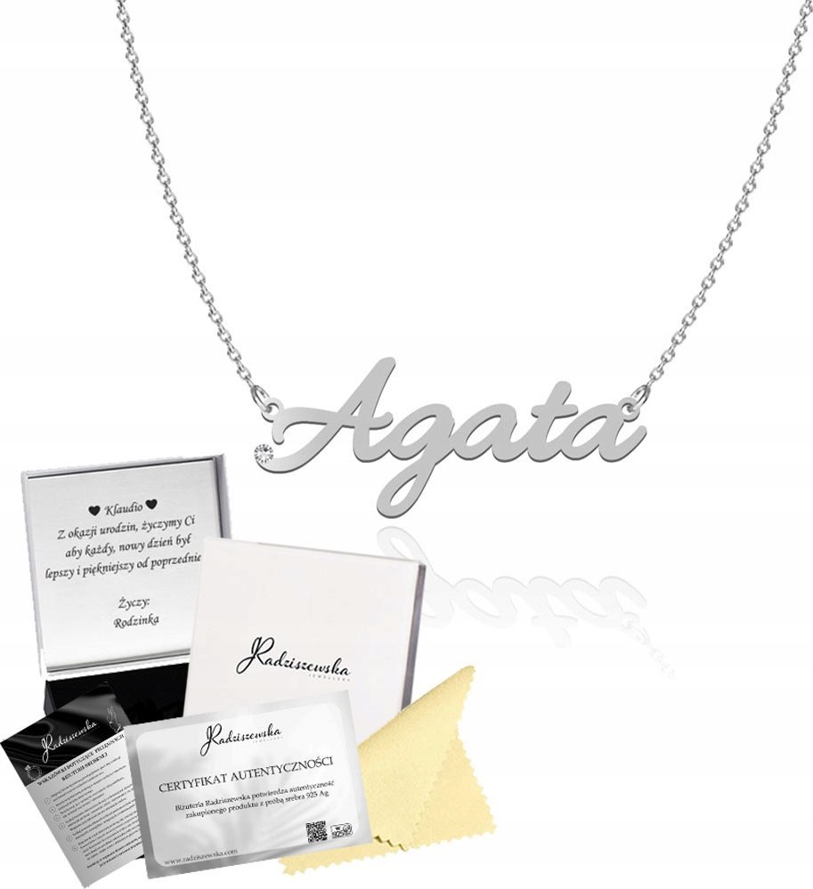 Radziszewska Jewellery Naszyjnik Srebrny z Imieniem AGATA 925 Łańcuszek Prezent DEDYKACJA GRATIS