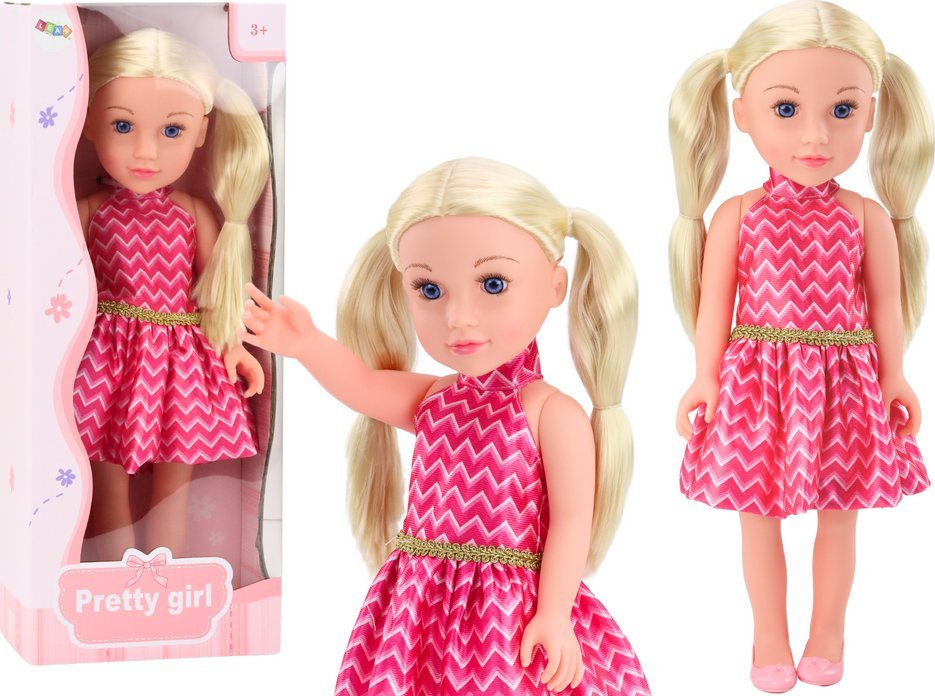 LeanToys Lalka Różowa Sukienka Kucyki Blond Włosy Duża Laleczka 46cm