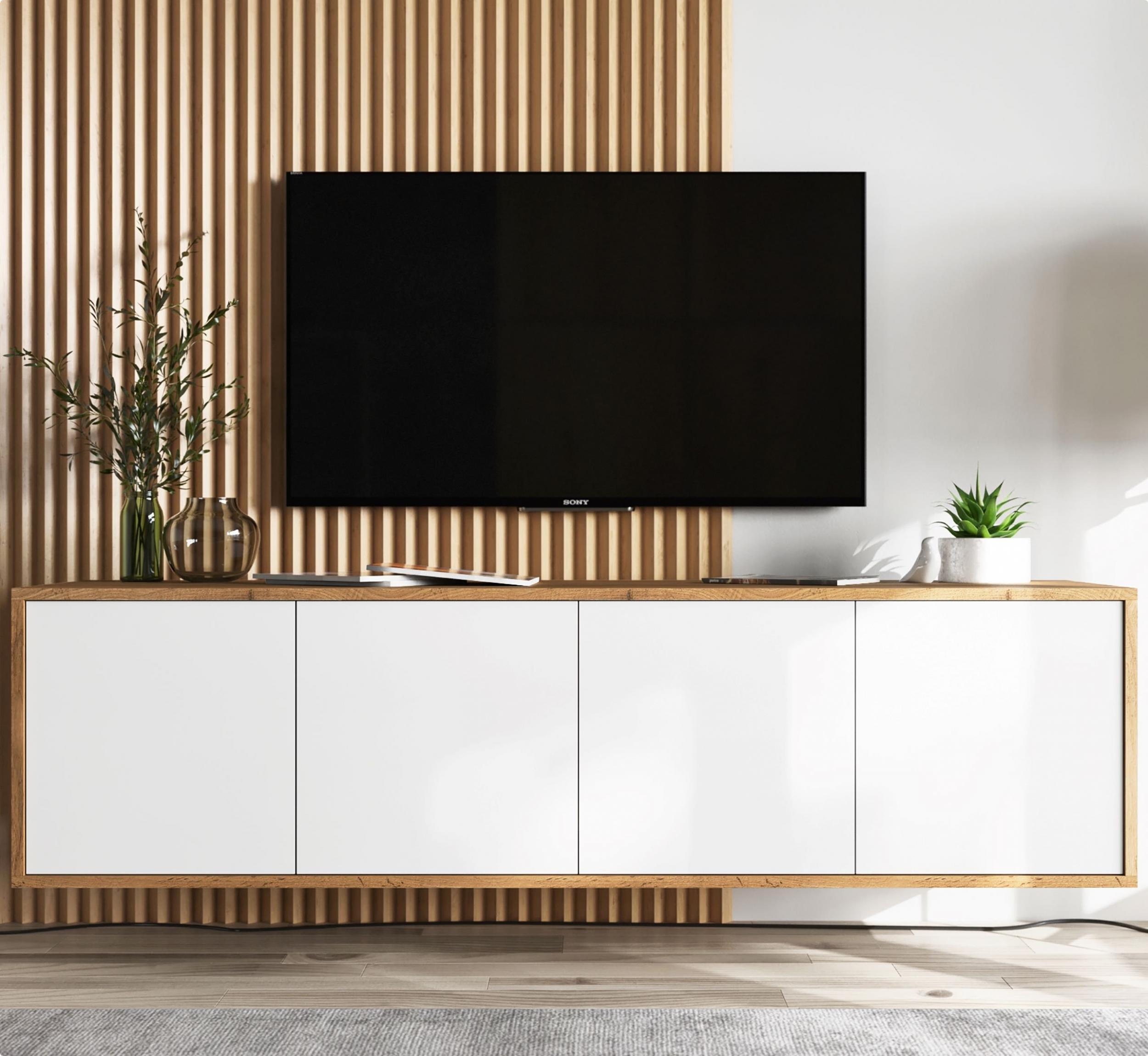 Meble Lindner Wisząca Szafka RTV Loft komoda RTV wotan biały MAT 150 cm