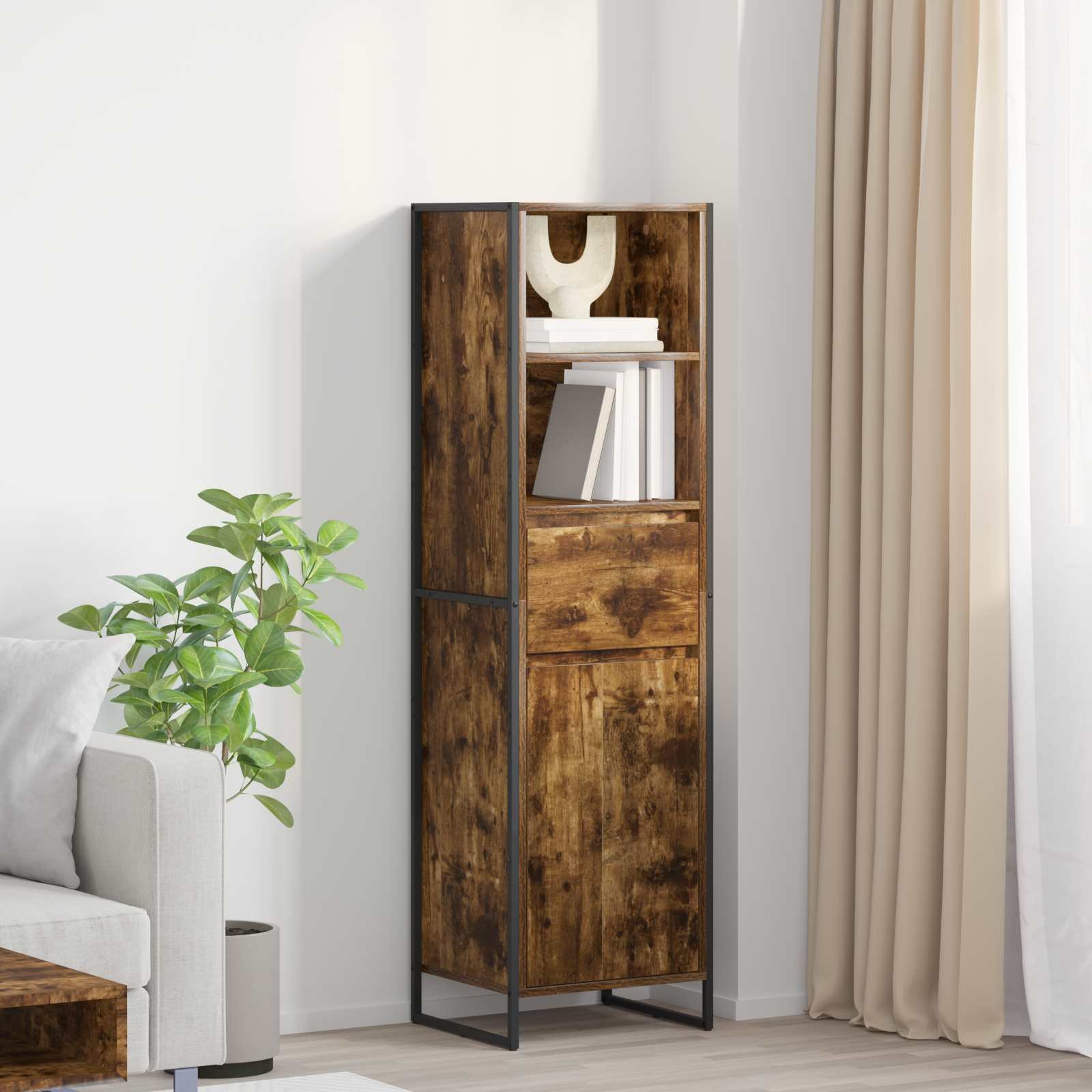 vidaXL Regał na książki z szufladą dąb dymny, 43 x 36 x 150.5 cm