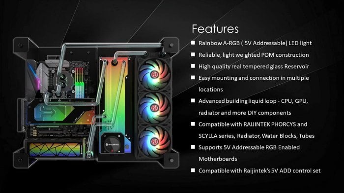 Raijintek Raijintek ANTILA PURE R100B Ausgleichsbehälter, 172,5mm, ARGB - schwarz