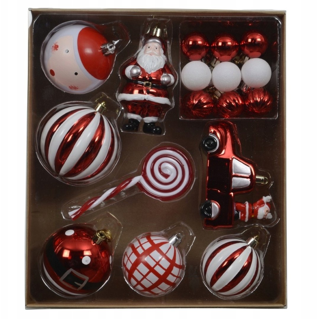 Kaemingk Zestaw 28 bombki choinkowe plastikowe 3/7cm czerwone kształty