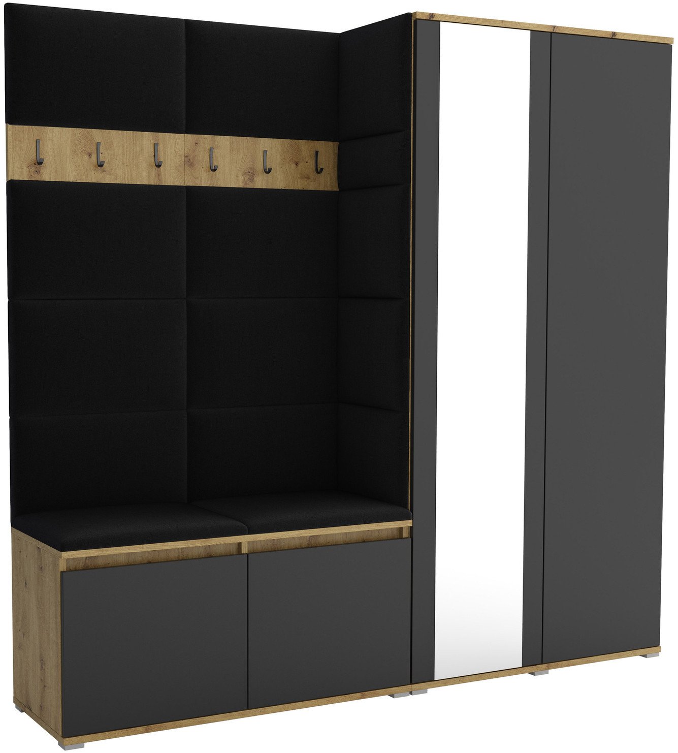 Tapicerowana garderoba Noris IV z lustrem - kolor artisan z czarnym frontem + tkanina Trinity 16