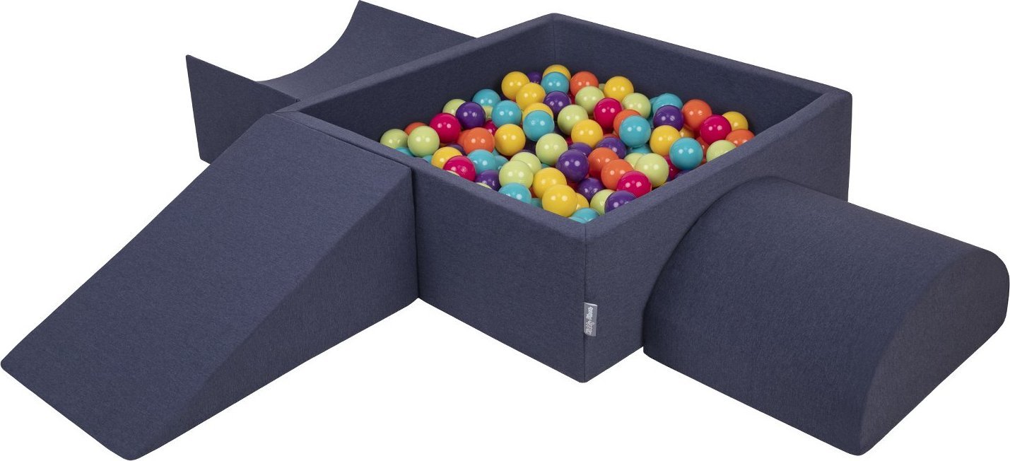 KiddyMoon KiddyMoon Piankowy plac zabaw PPZP-KW30D-114 z piłeczkami granatowy: jasny zielony-żółty-turkus-pomarańcz-ciemny róż-fiolet basen 300/klin L