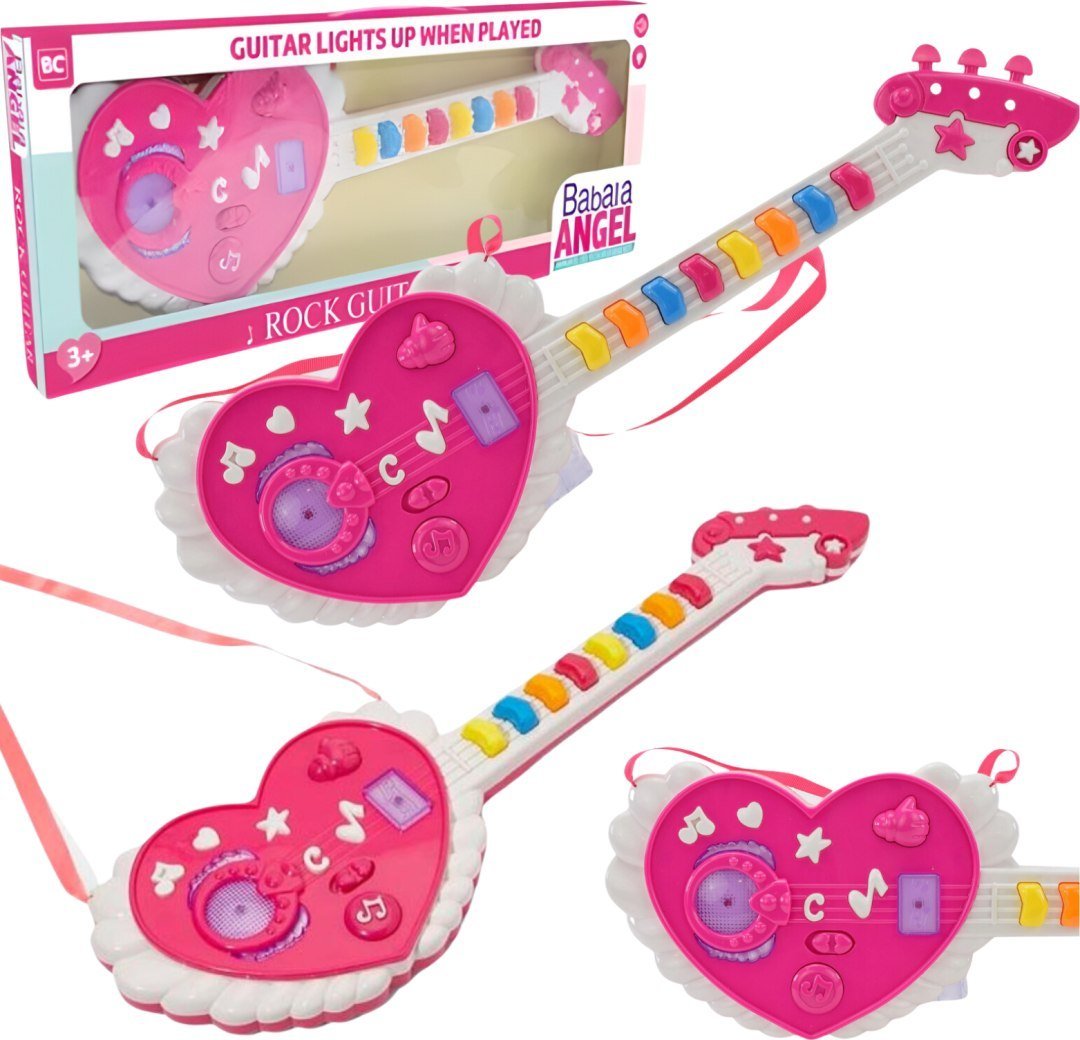 GITARA INTERAKTYWNA DLA DZIECI SERCE EFEKTY ŚWIETLNE INSTRUMENT MUZYCZNY