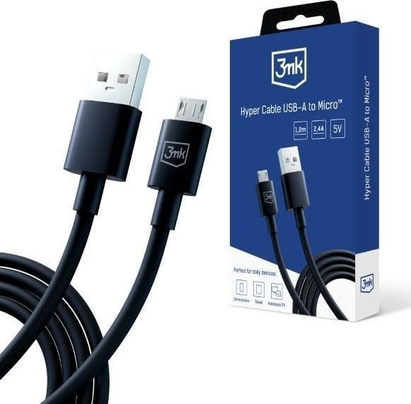 Kabel USB 3MK USB-A - microUSB 1.2 m Czarny (5903108541183)