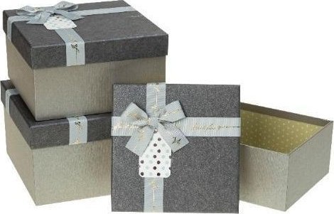 Pudełko prezentowe z kokardą 3szt szary ROZETTE