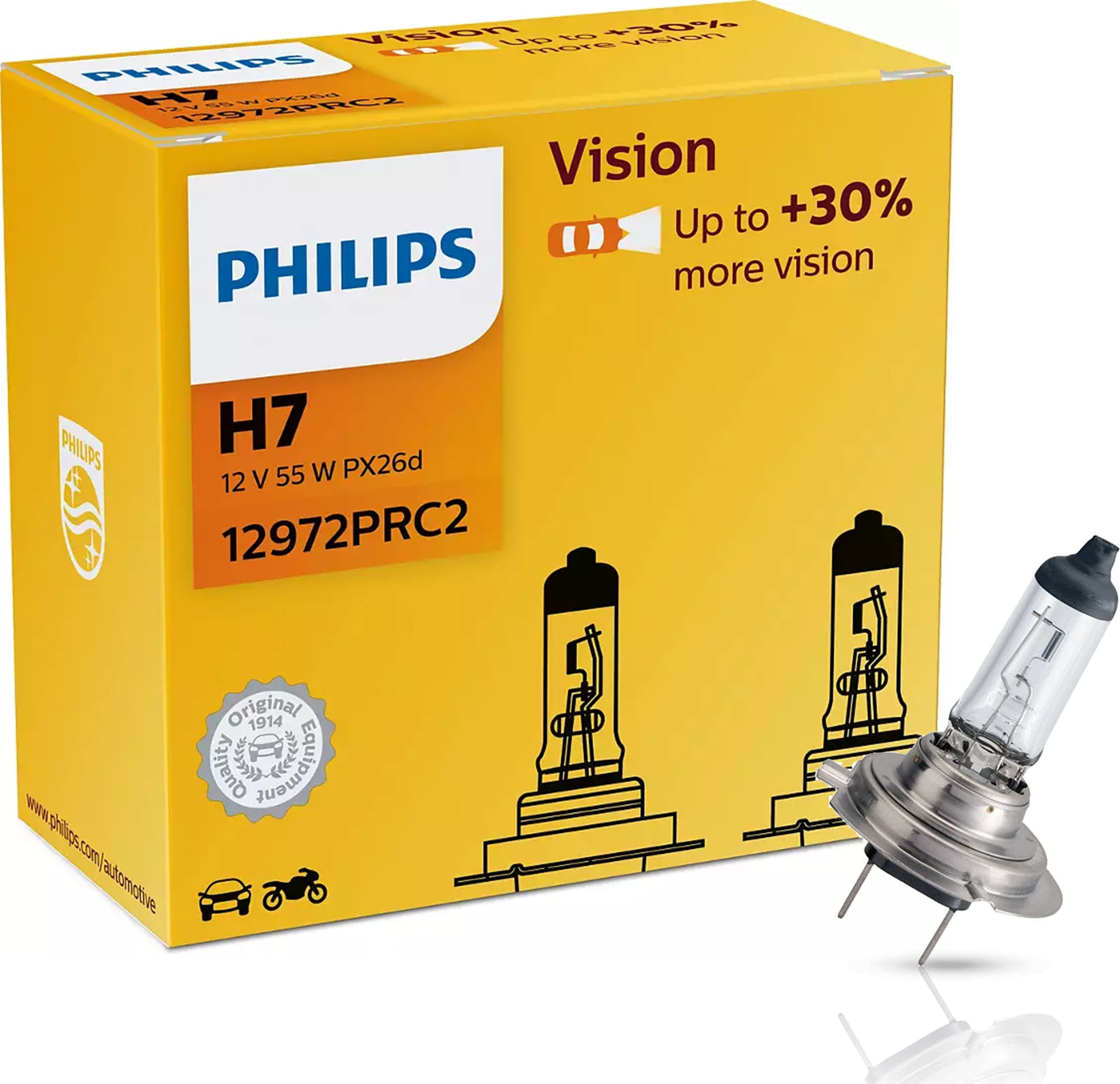 Philips ŻARÓWKA 12V H7 55W +30% VISION PX26D /KPL-2SZT/ PHILIPS 12972PRC2