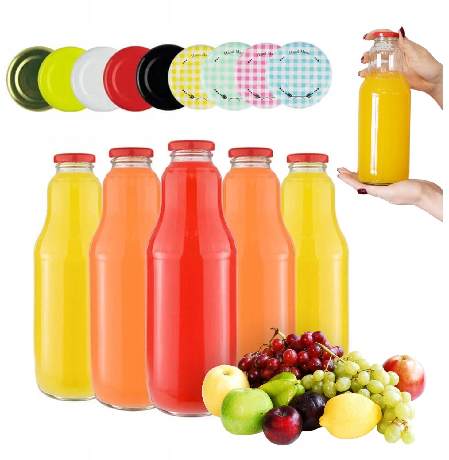 25x Butelki szklane FRUIT na sok 1L + WIECZKO