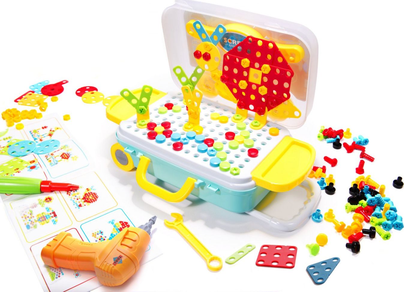 KIK Puzzle Klocki w walizce + wkrętarka 258 el.