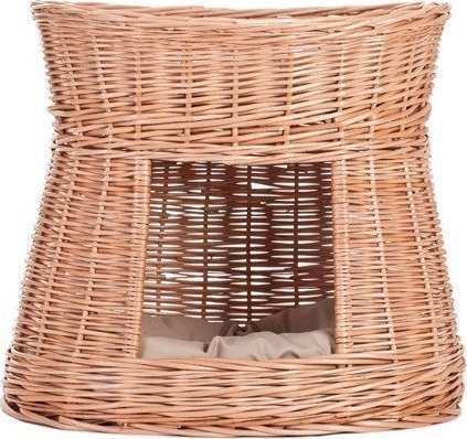 WickerPL CARI BUDA DLA KOTA LEŻAK DLA ZWIERZĄT DOMEK DLA KOTA Z WIKLINY PIĘTROWY Z PODUSZKAMI 50X40 H45 CM