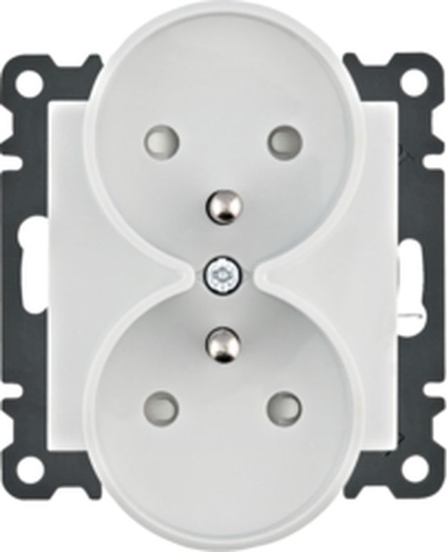 Hager Lumina Gniazdo zasilające z uziemieniem podwójne z przesłoną styków 16A/250VAC biały WL1340