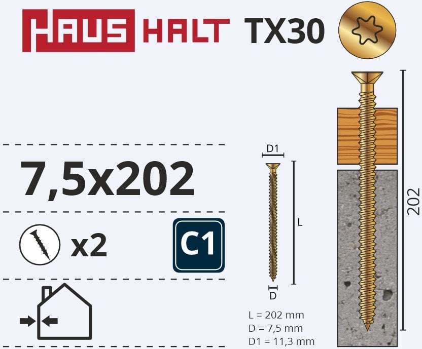 WINDOWS FRAME SCREW 7.5X202 2PCS
