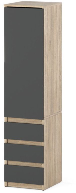 Szafa wąska do sypialni nowoczesna 3 szuflady 40cm dąb wotan szary mat