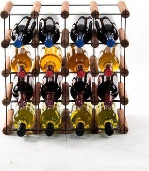 Wamar-Sosenka Regał na wino Stojak na 16 Butelek Szklanych/ PET RW-8/ 4x4 Brązowy Metal + Drewno RW-8-4x4-16_O_BR