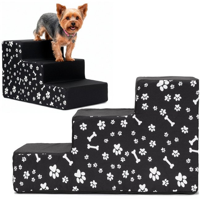 Springos Schodki dla psa do łóżka 30 cm podest, rampa 3-stopniowy, czarne UNIWERSALNY