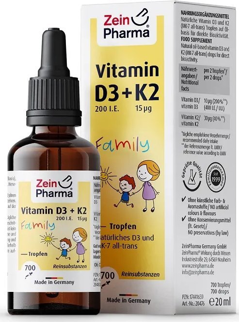 Zein Pharma Zein Pharma - Vitamin D3 + K2 Family Drops, Płyn, 20 ml.