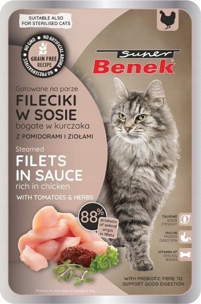 CERTECH SUPER BENEK SASZ.KOT 85g FILETY W SOSIE Z KURCZAKA Z POMIDORAMI /28