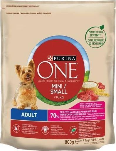 Purina Karma One Mini Adult bogata w wołowinę z ryżem 800g
