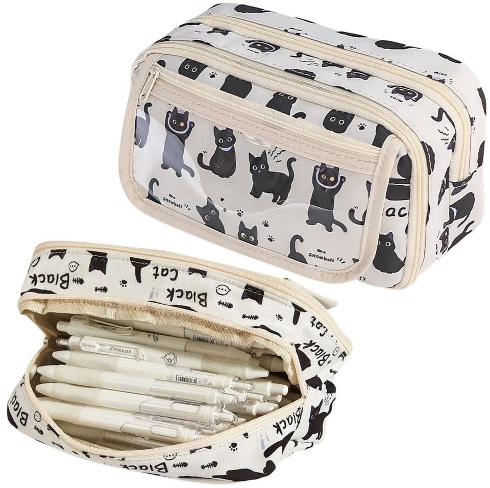 Piórnik Przybornik Szkolny W Czarne Koty Biały 21cm