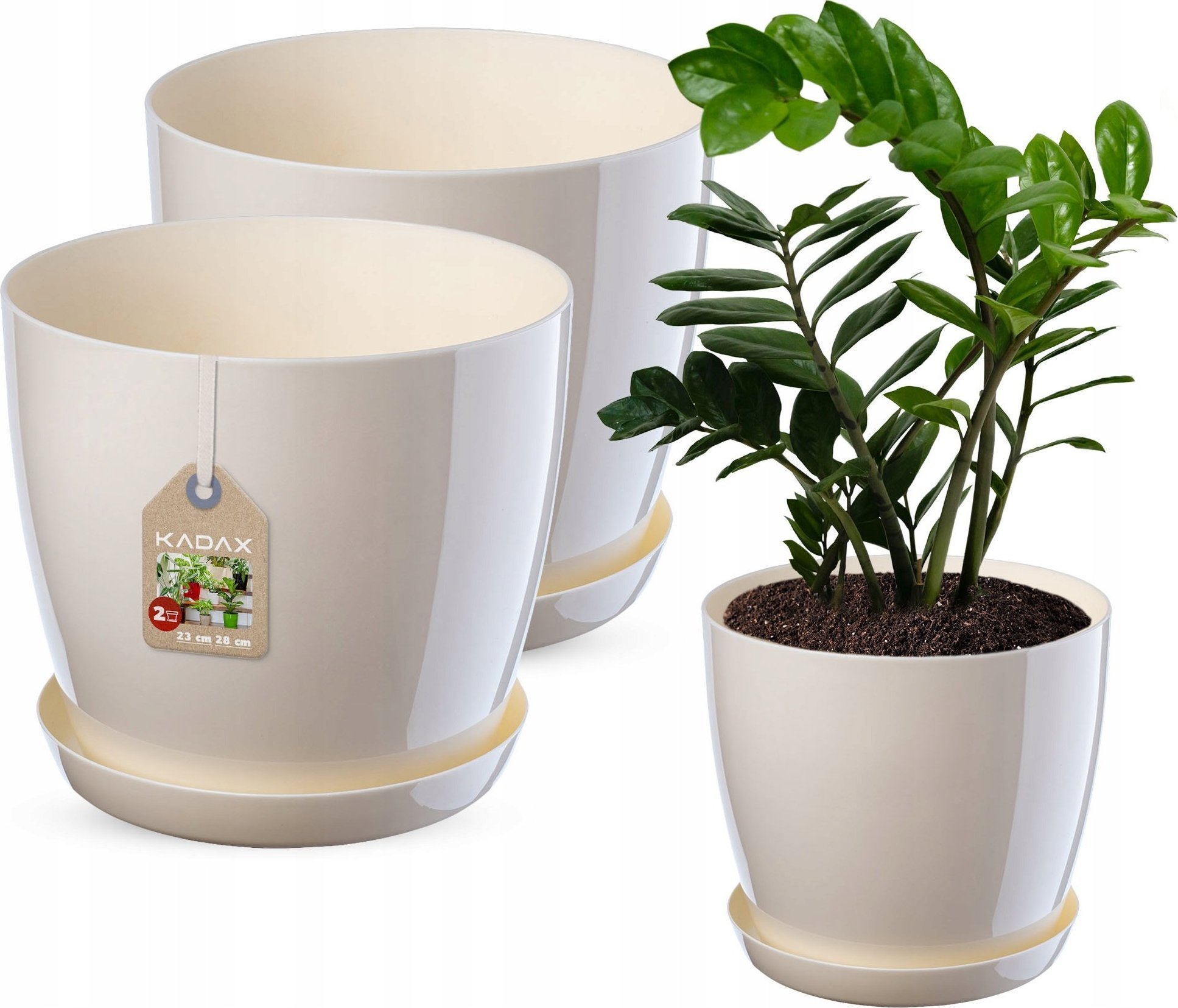 Kadax KADAX Doniczka Osłonka Krem Połysk Zestaw 23+28cm