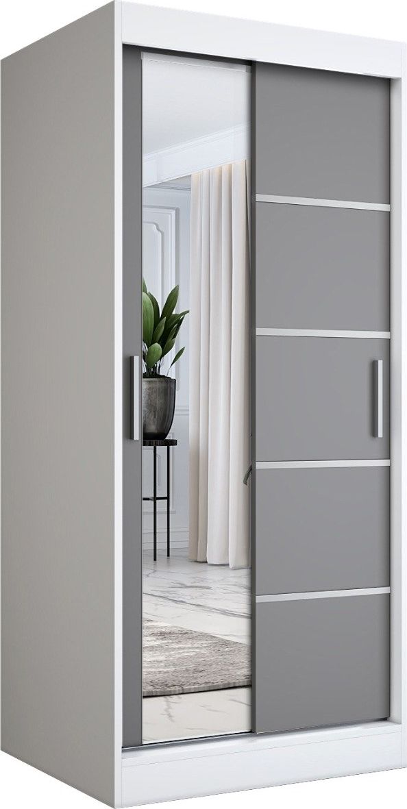 MKPOL Szafa przesuwna MODUO COMFORT 3 90 biała mat/antracyt z lustrem