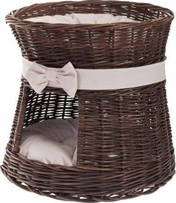 WickerPL Rosie BUDA DLA KOTA LEŻAK DLA ZWIERZĄT DOMEK DLA KOTA Z WIKLINY PIĘTROWY Z PODUSZKAMI 48 H43 cm