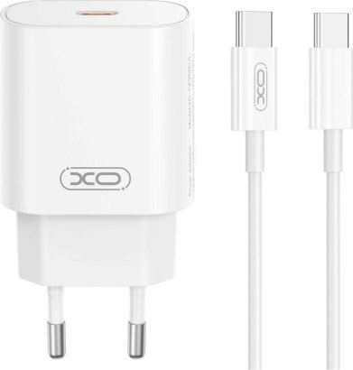 XO szybka ładowarka sieciowa CE25 PD QC 3.0 25W 1x USB-C biała + kabel C-C