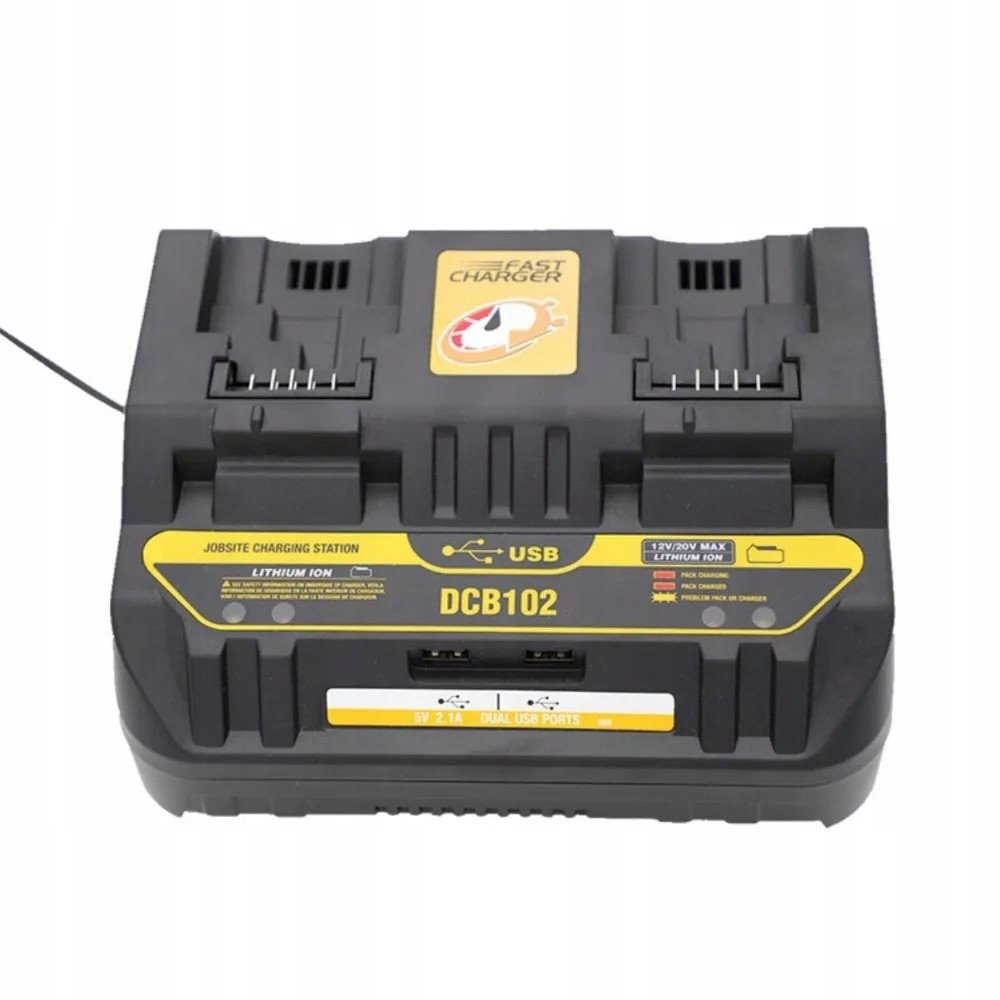 PODWÓJNA ŁADOWARKA DCB102 DO AKUMULATORÓW ZAMIENNIK DEWALT 10.8V20V 2X USB