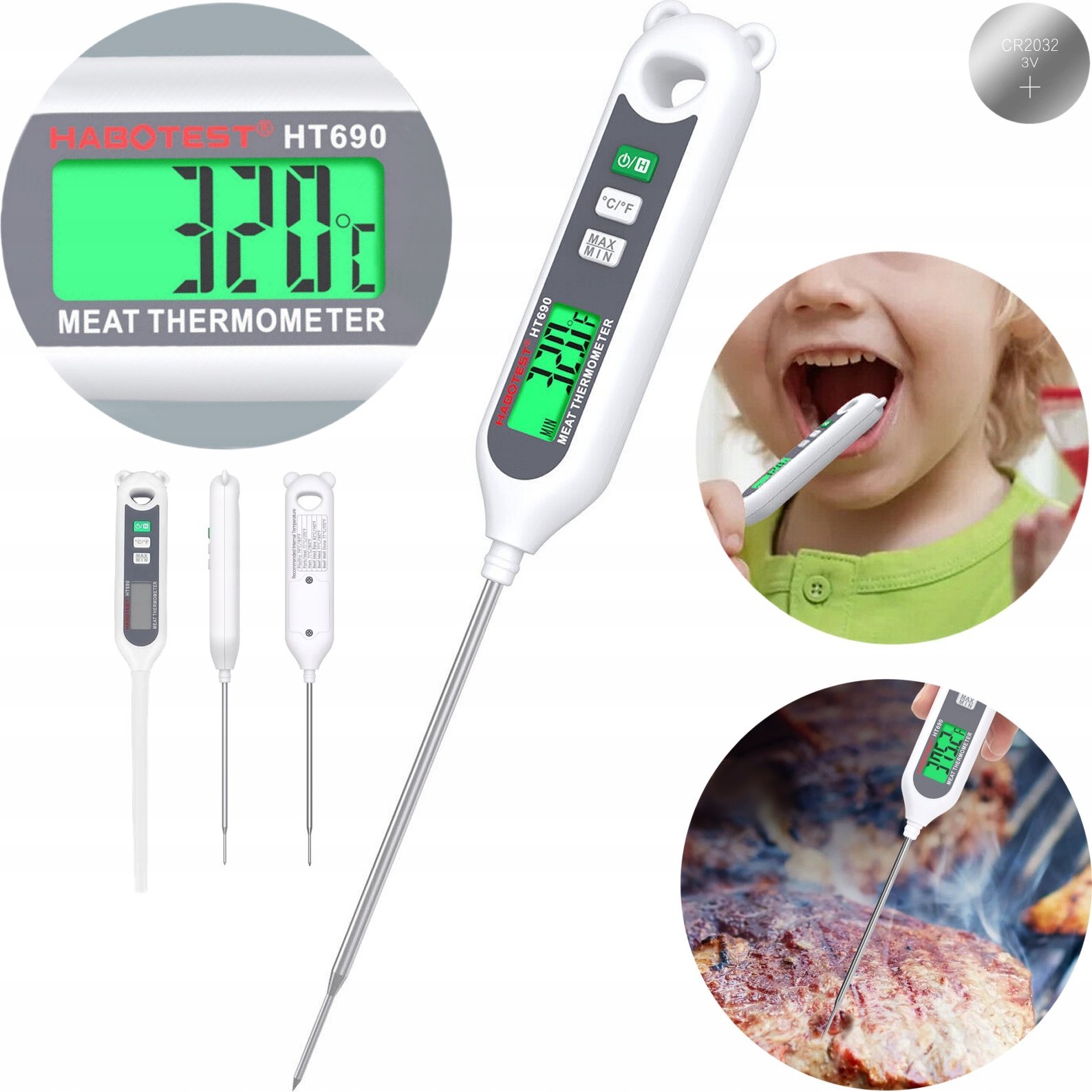 TERMOMETR KUCHENNY CYFROWY DO ŻYWNOŚCI MIĘSA GOTOWANIA SZPILKOWY -50 +300C