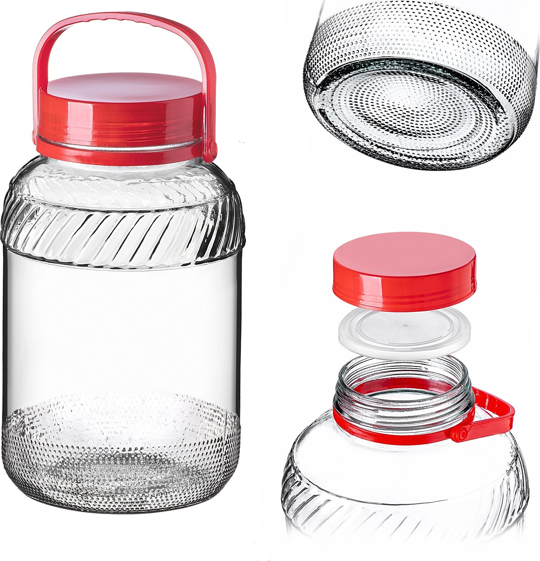 KADAX Słoik Słój Szklany 5L Z Zakrętką Uchwytem Do Kiszenia Kapusty Na Ogórki