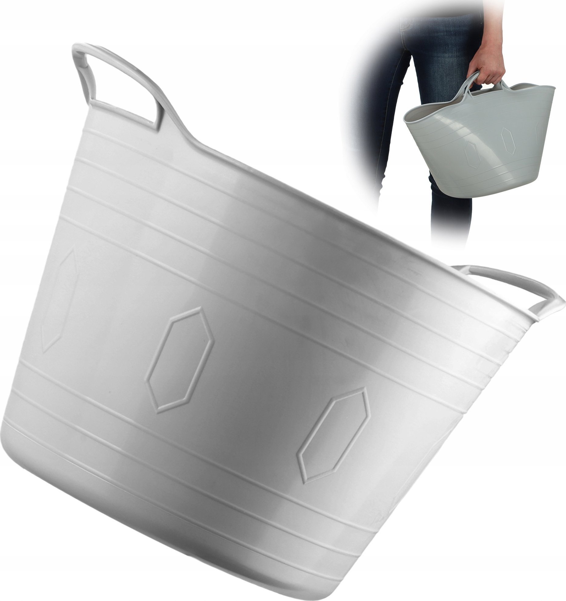 Kosz na pranie Kadax KADAX Kosz Plastikowy Elastyczny Na Pranie Uniwersalny 15L Uchwyty Szary
