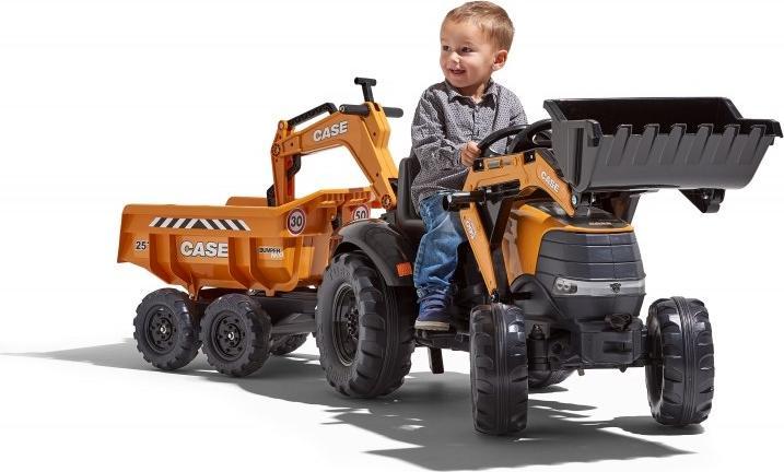 Falk FALK Traktor Case IH Backhoe Pomarańczowy z Przyczepką Ruchoma Łyżka od 3 Lat