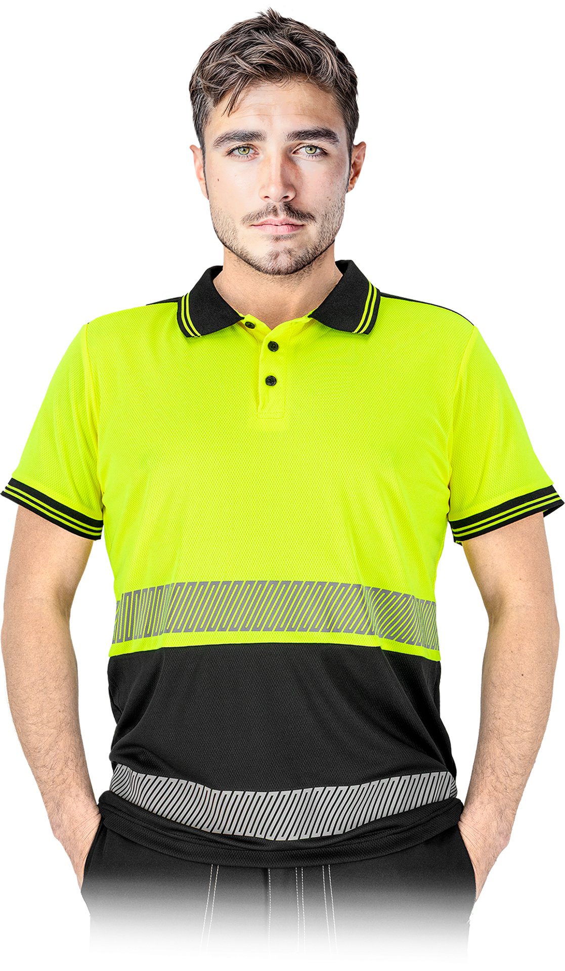 Reis Koszulka polo ostrzegawcza siateczka męska zapinana na trzy guziki poliester 100% 130 g/m2 2XL